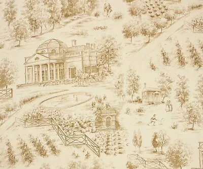 Vintage Kravet Monticello Toile Beige Agrarian 100% Linen Fabric By Yard 53.5 W • $59.99