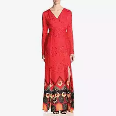 Minkpink Size Medium Dancing Crane Long Sleeve V-Neck Maxi Dress In Red • $34.99