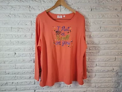 Halloween Quacker Factory QVC Womens Top 1X I Put A Spell On You Embroider Knit • $29.99