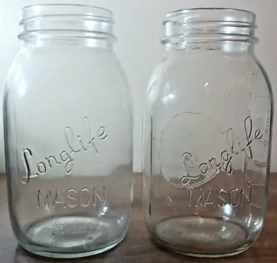 2 Old Longlife Mason Quart Jars Lauren's Quality Glass 1 W/Vegetables & Measure. • $13.50