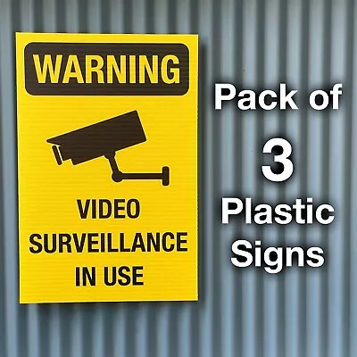 Pack Of 3 Waterproof Plastic Signs - WARNING CCTV SECURITY CAMERA IN USE • $11.70