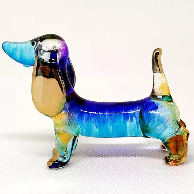 Sansukjai Dachshund Miniature Figurines Dog Animals Hand Blown Glass Art Gold Tr • $20.84