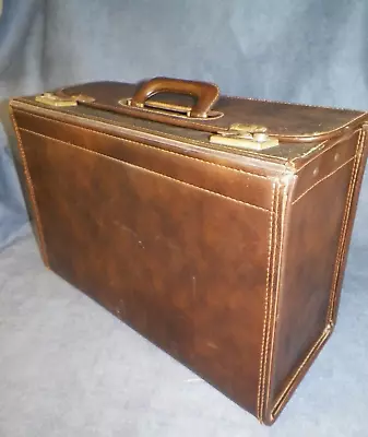 Vintage Brown Leather Traveling Salesman Briefcase Suitcase No Key • $55