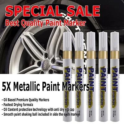 5X Metallic GOLD Paint Pen Marker Waterproof Permanent Car Tire Lettering Rubber • $5.99