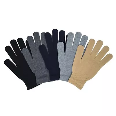 Mens Casual Soft Knit Winter Gloves Plain Solid Hiking Snow Warm Black Navy Gray • $4.99