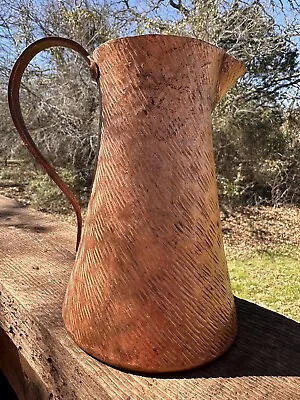 Vintage Arts And Crafts Style Hand-Hammered Primitive Copper Pitcher/Vase Beauty • $65