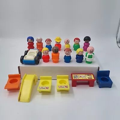 Vintage Fisher Price Little People 19 Piece Lot Plastic Car Tables Chair Slide • $14.99