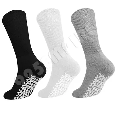 3 Pack Men Women's Gripper Non Skid Slip Crew Cotton Diabetic Socks Non Binding • $13.98