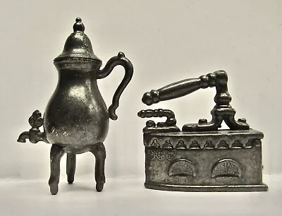 VTG FOCA Oosterbeek Pewter Doll House Miniatures COFFEE POT W/LID And IRON • $12.99