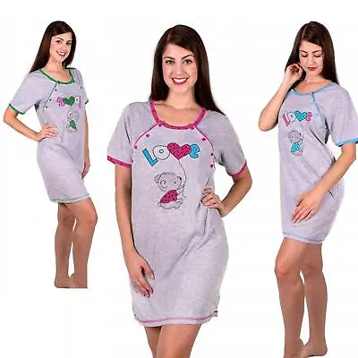 Maternity Women's Nightshirt Nursing Nightdress Pregnancy Breastfeeding Nightie • £11.99