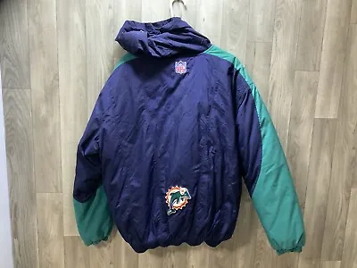 Miami Dolphins Vtg NIKE Mens Medium NFL Jacket HOODED Coat Quilted Lining • $59.99