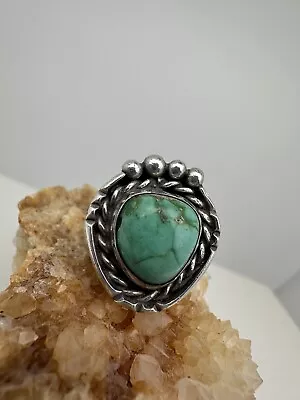 Vintage Sterling Silver Signed M-J Turquoise Ring Size 5 Native American • $26