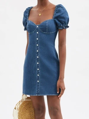 $87.99 • Buy New Staud Dress 12 Sur Sweetheart Square Neck Denim Mini Jean Baby Doll $285