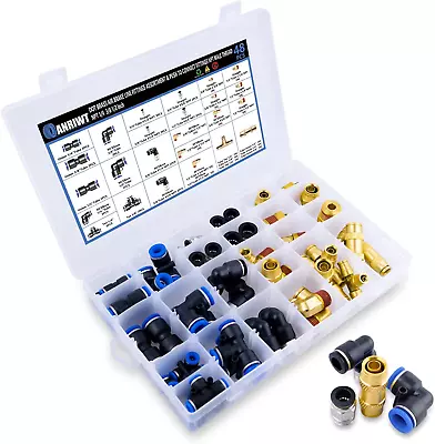 48PCS DOT Air Line Fittings Assortment 1/4  3/8  1/2  Push To Connect Fittings  • $97.99