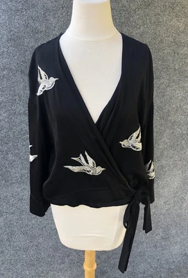$24 • Buy ZARA Bird Embroidered Kimono Wrap Blouse 3/4 Dolman Sleeve Size XS/S RUNS BIG