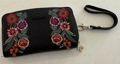 Desigual Women's Black Zip Around Colourful Floral Embroidery Wallet / Wristlet • $25