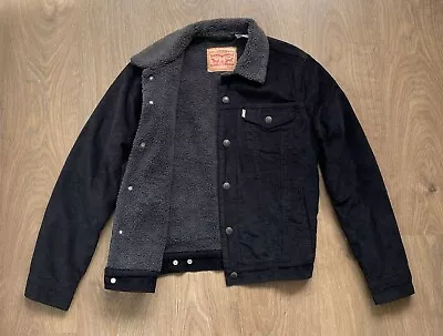 Levis Mens Corduroy Sherpa Black Trucker Jacket Size S Levi's Great Condition • £36.95