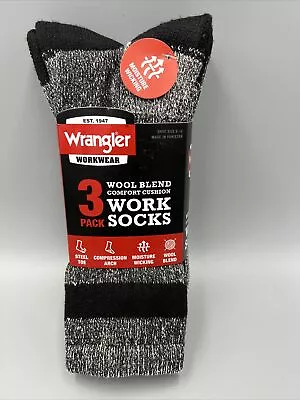 3 Pack Wrangler Steel Toe Wool Blend Comfort Cushion Work Socks Black. • $14.20