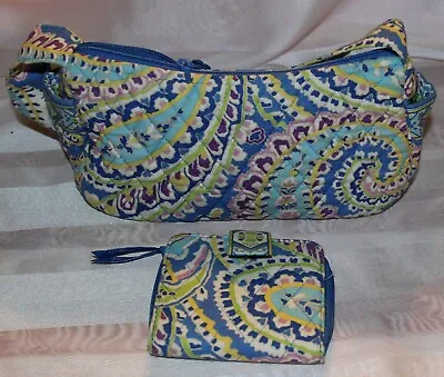 Vera Bradley Retired Capri Blue Purse & Wallet Set Paisley Handbag Womens Tote • $36.23