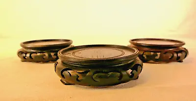 Antique Chinese CARVED WOOD DISPLAY LAMP VASE TABLE STAND  FITS 4  BASE EBONIZED • $19.99