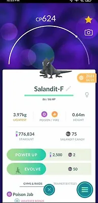 Pokemon Salandit F (Evolution To Salazzle) GO - TRA'DE - Read Description • $2.70