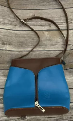 Vera Pelle -Blue  & Brown  Shoulder Bag Leather 8x9 • $33.96