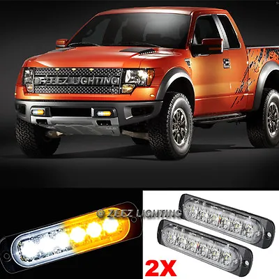 2X White&Amber 6 LED Emergency Hazard Warning Caution Beacon Strobe Light Bar#09 • $11.98