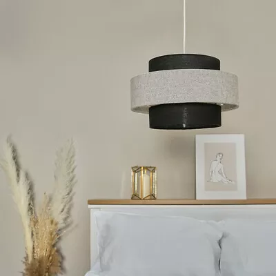 Ceiling Light Shade 2 Tier Cotton Pendant Easy Fit Tiered Lampshade Lamp Lounge • £13.59