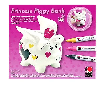 Marabu Porcelain Painter - Markers For Ceramic - Princess Piggy Bank Set • £19.99