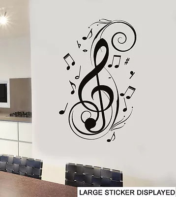 Abstract Treble Clef Wall Art Vinyl Stickers Music Notes Transfers Mural Decals • £14.99