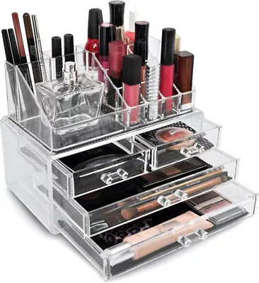 Clear Acrylic Cosmetic Organiser With Drawers Makeup Jewelry Display Box Case • £10.99