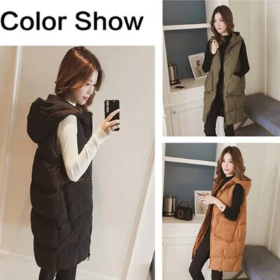 £16.48 • Buy Winter Women's Long Down Cotton Jacket Loose Lacket Sleeveless Hooded Pocket