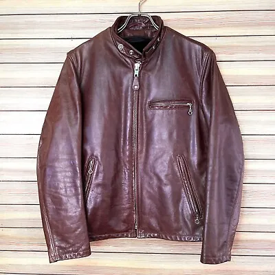 $380 • Buy Schott 641 Brown Leather Jacket Size 38 Cafe Racer Style USA Motorcycle Auth