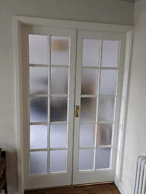£25 • Buy Pair Of Wooden Double French Doors White With 10 Glazed Panels Vintage Retro