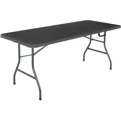 Folding Table 6 Ft. Portable Center Fold Steel Frame Indoor Outdoor Black Picnic • $69.12