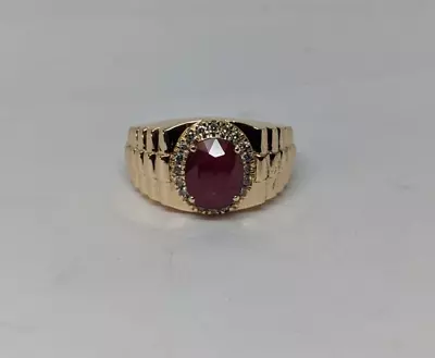 3 Ct Oval Cut Natural Red Ruby & Diamond Men's Ring Solid 14K Yellow Gold • $1319.99