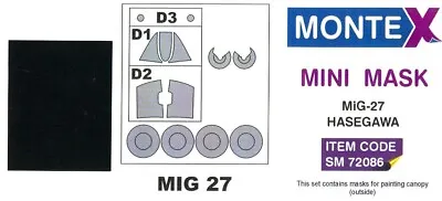 Montex 1/72 MIKOYAN MiG-27  FLOGGER  CANOPY & WHEELS PAINT MASK Hasegawa • $3.99