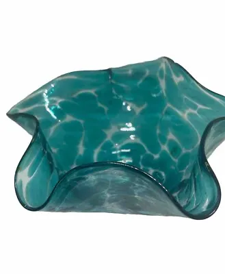 Vintage Hand Blown Glass Fluted Tealblue Bowl/candy Dish • $20