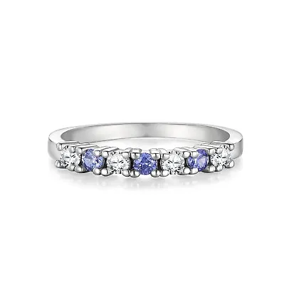 Ladies Wedding Solid Sterling 925 Silver Tanzanite  White Sapphire Eternity Ring • £23.95