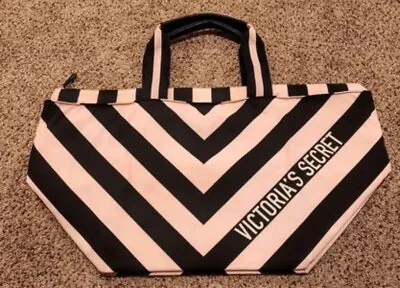 Victoria Secret Womens Large Striped Pink Black Zipper Carry Tote Bag • $13