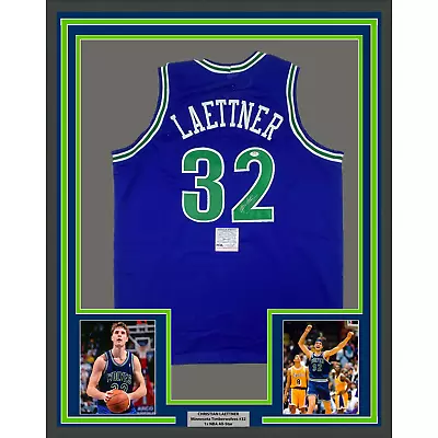 Framed Autographed/Signed Christian Laettner 33x42 Minnesota Blue Jersey PSA COA • $409.99