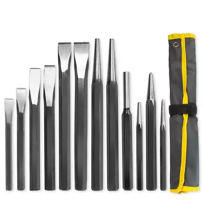 12 Pc Mechanics Steel Metal Punch & Chisel Tool Set Cold Center Taper Column • $24.95
