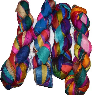 100 G Recycled Sari Silk Ribbon Yarn Multicolored • $14.99