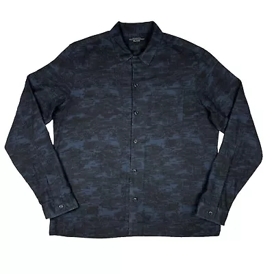 All Saints Shirt Mens XL Black Blue Camo Print Button Up Long Sleeve Flannel • $28.99