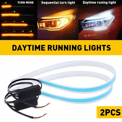 2pcs 60cm Flexible LED Car Headlight Slim Strip Sequential Turn Signal DRL Light • $12.99