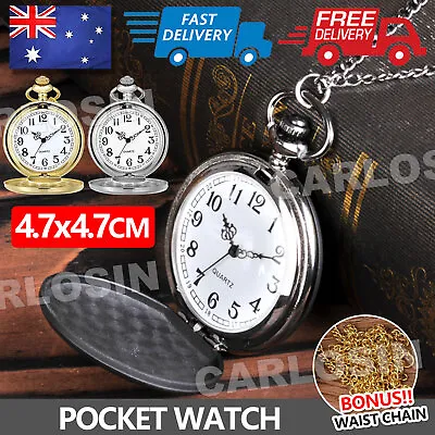 Vintage Steel Quartz Pocket Watch Classic Fob Pocket Watch With Short Chain • $7.35