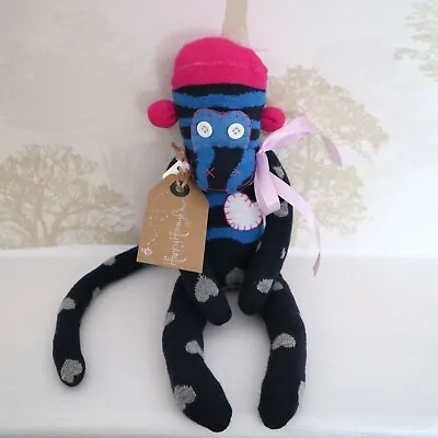 £12.99 • Buy Handmade Sock Monkey - Marvin - Blue Plush Soft Toy - Hearts - Nursery Decor