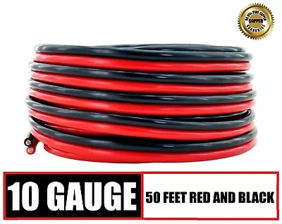 10 Gauge AWG OFC Speaker Cable Subwoofer Zip Power Wire - 50 Feet Red & Black • $49.95