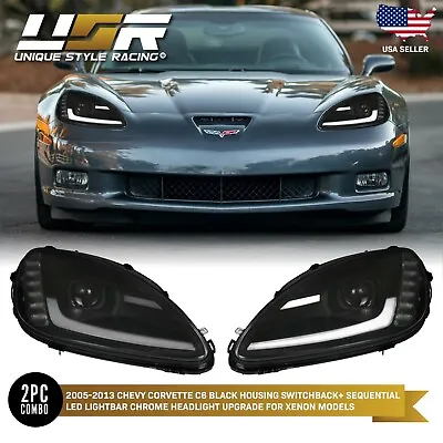 $689.95 • Buy C7 Style Sequential Switchback LED BLK Headlight For 05-13 C6 Corvette Stock HID