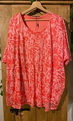£4.99 • Buy Womens Peach Coloured Short Sleeved Loose Top With Built In Vest Top (size Xl)